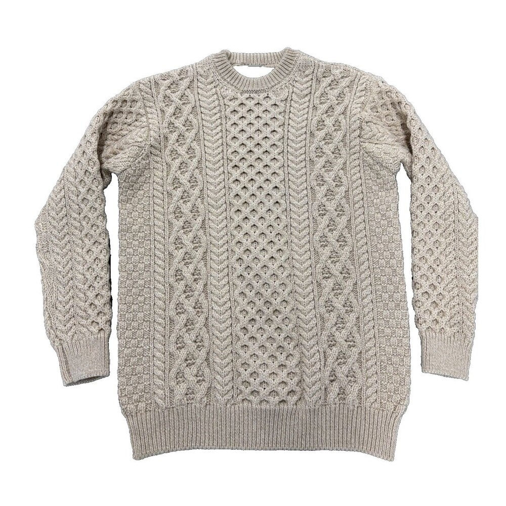 Irish Aran Fisherman Sweater Men’s Wool Cable Knit Cream XL Traditional Ireland